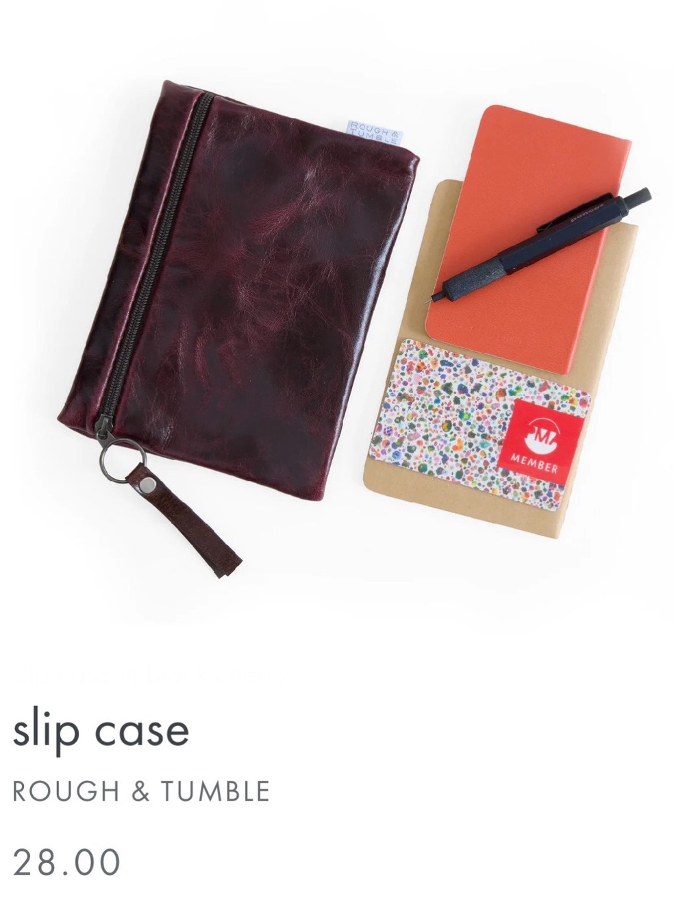 Burgundy Slip Case - Leather Zip Pouch